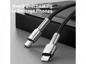 کابل پاوربانکی فست شارژ Type-C به Lightning بیسوس مدل Cafule Series Metal Data Cable 20W CATLJK-01 به طول 25 سانتی‌متر