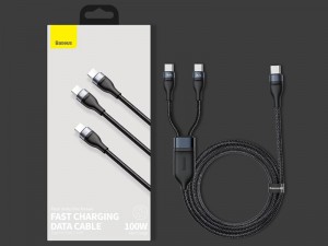 کابل دوکاره Type-C به Type-C فست شارژ بیسوس مدل Flash Series One-for-two Fast Charging Data Cable CA1T2-C01 به طول 1.5 متر