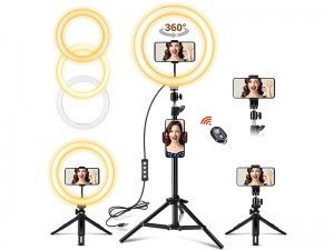 رینگ لایت عکاسی مدل GIM SMN-10 Selfie Ring Light & Tripod Stand & Cell Phone Holder 10 inch
