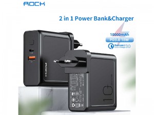 پاور بانک 10000 میلی آمپر و شارژر دیواری فست شارژ راک مدل RMP0412