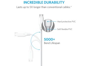 کابل تبدیل USB به microUSB انکر مدل A8136 PowerLine به طول 1 متر