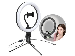 رینگ لایت عکاسی 10 اینچ بیسوس مدل Live Stream Holder-table Stand Ring Light CRZB10-A01 با پایه 20 سانتیمتری