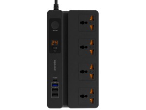 چند راهی برق تایمردار و استند گوشی موبایل پرودو مدل PD-FWCH007 (دارای 3 پورت USB و 1 پورت Type-C)