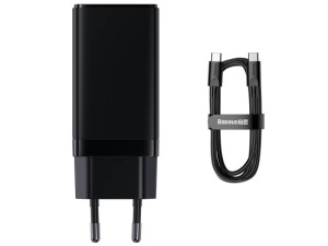 شارژر دیواری فست شارژ 65 وات بیسوس مدل GaN3 Pro CCGP050101 بهمراه کابل دو سر تایپ سی
