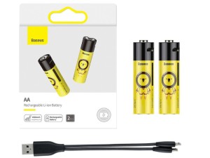 باتری قلمی قابل شارژ بیسوس مدل AA Rechargeable Li-ion Battery 1920mAh PCWH000211 (بسته 2 عددی بهمراه کابل شارژ)
