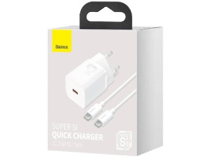 شارژر دیواری فست شارژ 25 وات بیسوس مدل Super Si Quick Charger 1C 25W CCCJG25CE TZCCSUP-L02 بهمراه کابل دو سر تایپ سی
