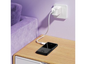 پاوربانک 10000 میلی آمپر بیسوس مدل Elf Digital Display PPJL010002 توان 22.5 وات با دو کابل متصل
