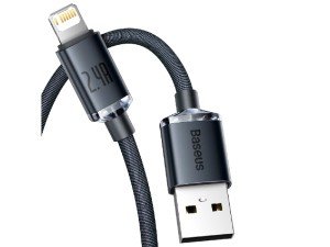 کابل فست شارژ لایتنینگ بیسوس مدل Crystal Shine Fast Data Cable CAJY000001 به طول 1.2 متر و توان 20 وات