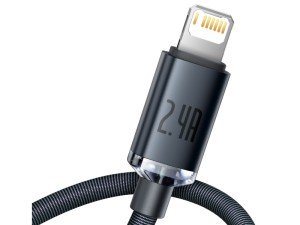 کابل فست شارژ لایتنینگ بیسوس مدل Crystal Shine Fast Data Cable CAJY000001 به طول 1.2 متر و توان 20 وات