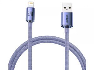 کابل فست شارژ لایتنینگ بیسوس مدل Crystal Shine Fast Data Cable CAJY000001 به طول 1.2 متر و توان 20 وات