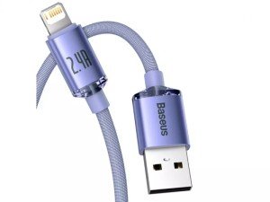 کابل فست شارژ لایتنینگ بیسوس مدل Crystal Shine Fast Data Cable CAJY000001 به طول 1.2 متر و توان 20 وات