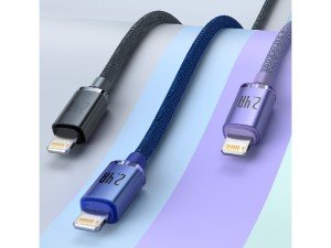کابل فست شارژ لایتنینگ بیسوس مدل Crystal Shine Fast Data Cable CAJY000001 به طول 1.2 متر و توان 20 وات