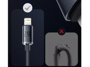 کابل فست شارژ لایتنینگ بیسوس مدل Crystal Shine Fast Data Cable CAJY000001 به طول 1.2 متر و توان 20 وات