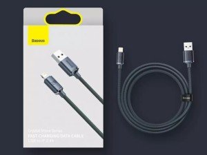 کابل فست شارژ لایتنینگ بیسوس مدل Crystal Shine Fast Data Cable CAJY000001 به طول 1.2 متر و توان 20 وات