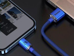 کابل فست شارژ لایتنینگ بیسوس مدل Crystal Shine Fast Data Cable CAJY000001 به طول 1.2 متر و توان 20 وات