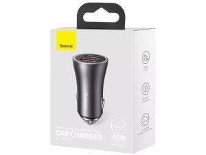 شارژر فندکی 60 وات بیسوس مدل Golden Contactor Dual Fast Car Charger CGJM000013