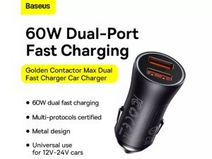 شارژر فندکی 60 وات بیسوس مدل Golden Contactor Dual Fast Car Charger CGJM000013