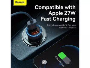 شارژر فندکی 60 وات بیسوس مدل Golden Contactor Dual Fast Car Charger CGJM000013
