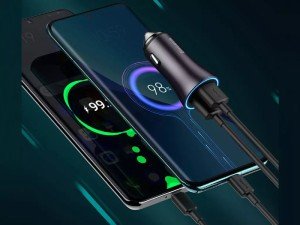 شارژر فندکی 60 وات بیسوس مدل Golden Contactor Dual Fast Car Charger CGJM000013