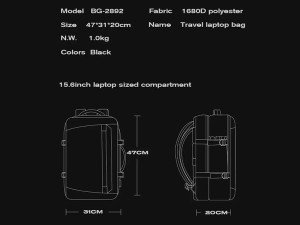 کوله پشتی ضد آب USB دار بنج مدل BG-2892 مناسب برای لپ تاپ 15.6 اینچی