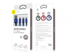 کابل تبدیل USB به microUSB/لایتنینگ/USB-C بیسوس مدل Rapid Series طول 1.2 متر