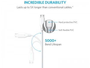 کابل تبدیل USB به microUSB انکر مدل A8134 PowerLine به طول 3 متر