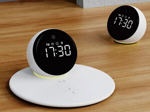 شارژر  وایرلس، اسپیکر بلوتوث، چراغ خواب ، ساعت دیجیتالی و تایمر ویوو مدل Wi-W017 5 in1 Wireless Charging Clock