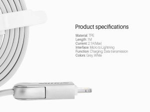 کابل دو سر میکرو یو اس بی و لایتنینگ نیلکین Nillkin Plus Ⅲ Cable Micro And Lightning