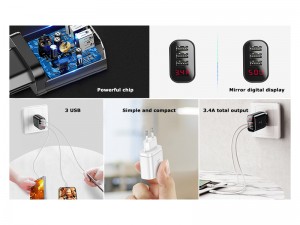 شارژر دیواری 3 پورت بیسوس مدل Mirror Travel Charger Intelligent Digital