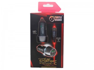 شارژر فندکی ترتل مدل Dual Port Car Charger QC3.0 بهمراه کابل شارژ تایپ سی