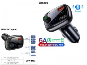 شارژر فندکی و پخش کننده بلوتوث بیسوس مدل S13 T-Type Wireless MP3 Charger با قابلیت مکالمه