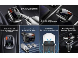 شارژر فندکی و پخش کننده بلوتوث بیسوس مدل S13 T-Type Wireless MP3 Charger با قابلیت مکالمه