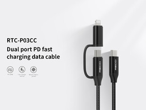 کابل فست شارژر 2 در 1 رسی Recci RTC-P03CC 2in1 PD fast charging data cable
