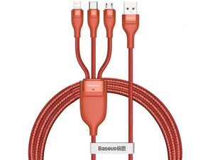 کابل شارژ سریع سه سر 1.2 متری بیسوس Baseus One For Three Fast Charging Data Cable USB to M+L+C 66W 1.2M CA1T3-G1