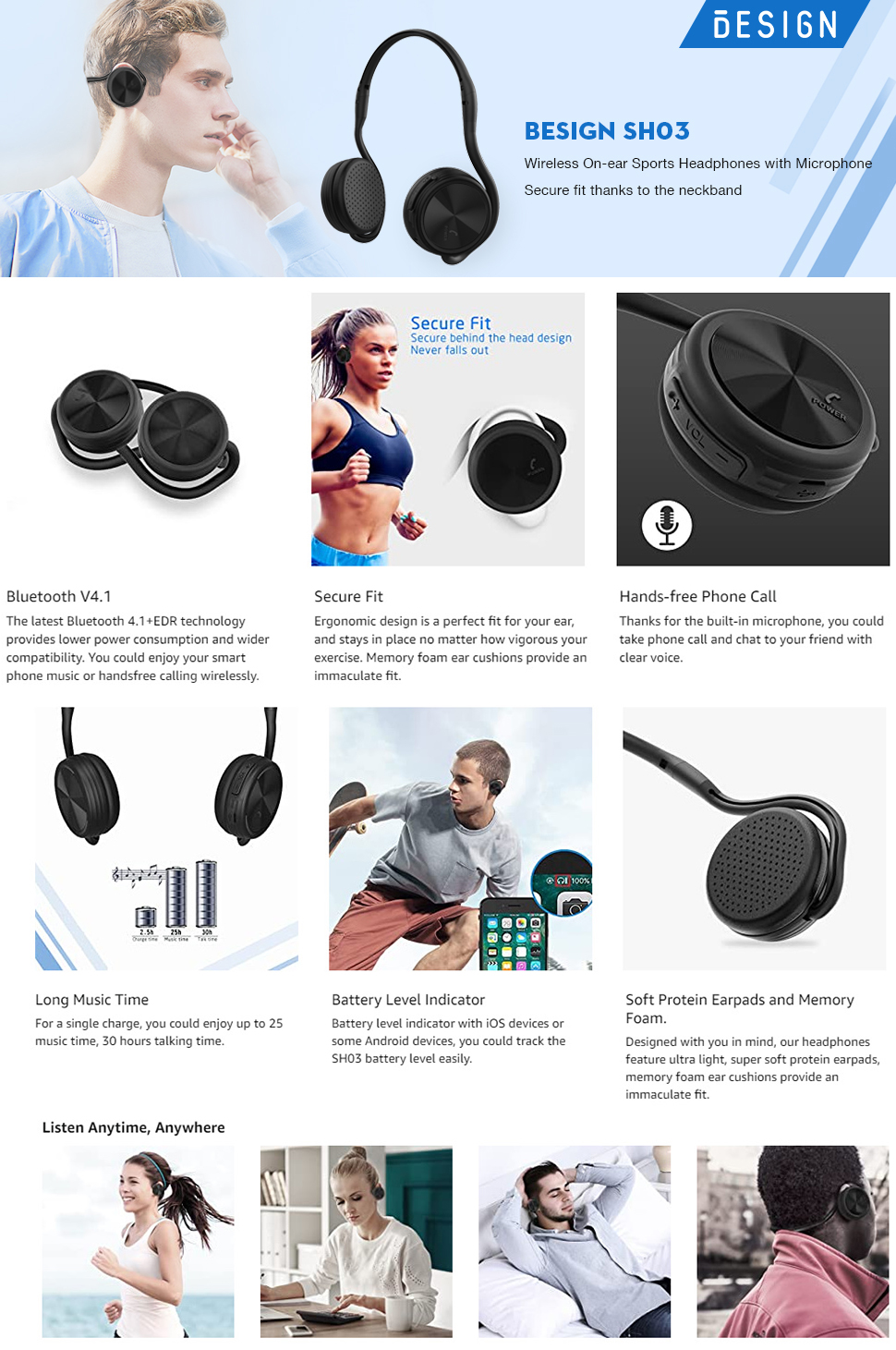 Besign sh03 bluetooth 4.1 headphones hot sale