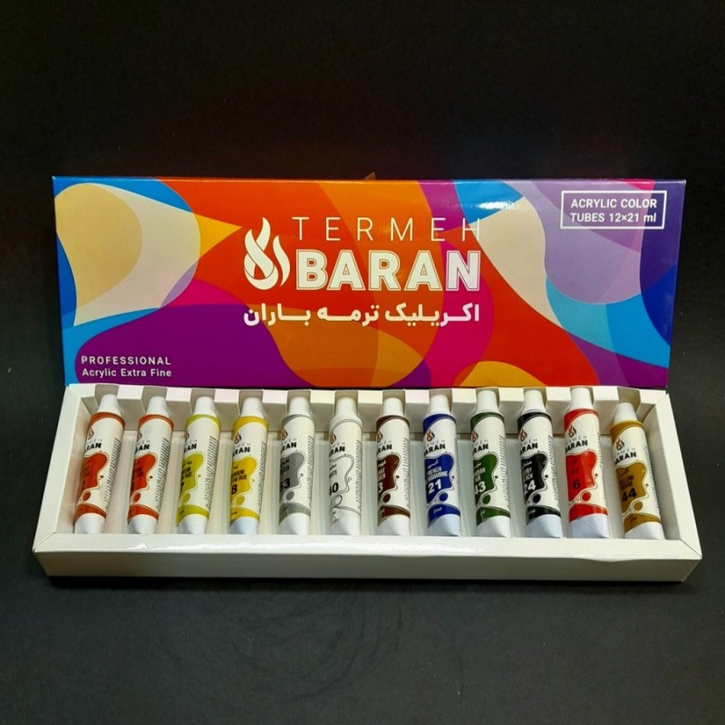 بسته 12 عددی رنگ اکرولیک هنری ترمه باران