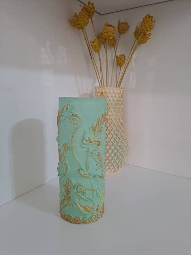 قالب سیلیکونی استوانه ای سنگ مصنوعی و شمع  طرح  برگ