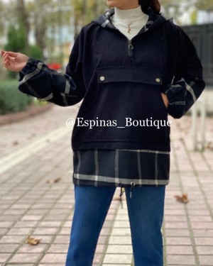 هودی کلاه دار مخمل چهارخونه