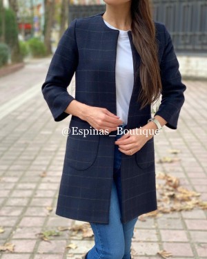 پالتو چهارخونه کتی پشمی دو جیب