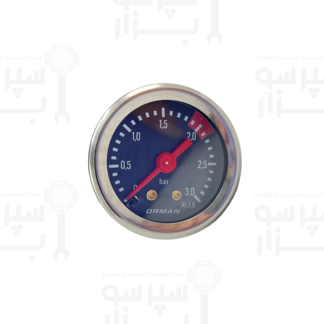 منومتر تک عقربه گاجا / گاگیا ( تی اس / اف دی 2000 / اف ای 2000 ) نمایشگر فشار بخار بویلر 0 الی 3 بار رزوه 1/8 اینچ قطر بدنه 41 میلیمتر قطر فریم بیرونی 44 میلیمتر همراه با لوله اتصال مسی
