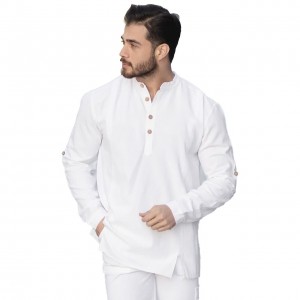پیراهن مردانه الیاف طبیعی 4 دکمه کساء (سفید)