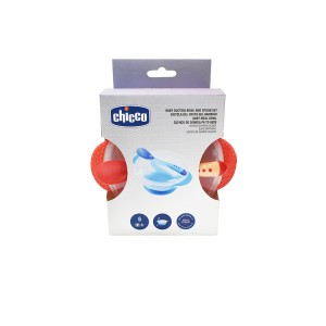 کاسه چسبان درب دار کودک به همراه قاشق چیکو chicco  قرمز