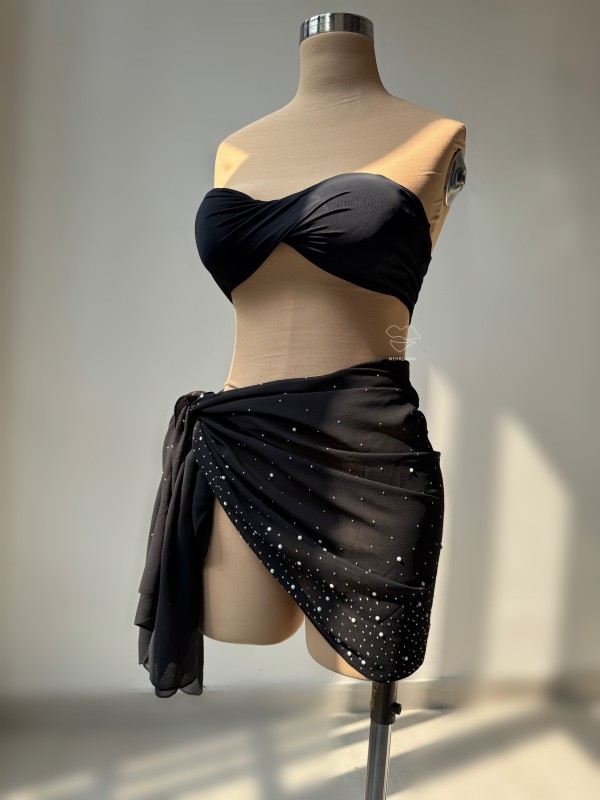 رومایویی حریر مشکی مرواریدی کد 682