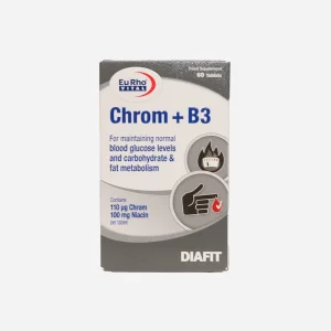 قرص کروم و ویتامین B3 یوروویتال ۶۰ عددی | EuRho Vital Chromium + Vitamin B3 60 Tablets