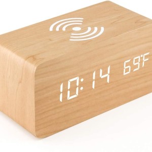 خرید ساعت چوبی + شارژر وایرلس موبایل / wooden alarm clock
