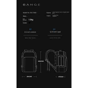 خرید کوله پشتی ضد آب بنج BANGE BG-7690 Backpack Bag Waterproof Laptop Backpack