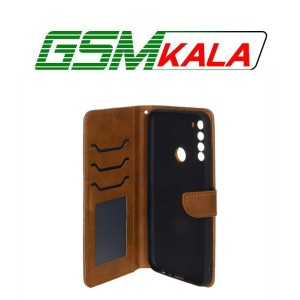 کیف چرمی موبایل مگنتی محافظ لنزدار Xiaomi Redmi Note 8 - عسلی