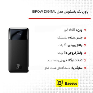 پاوربانک باسئوس مدل BIPOW  ظرفیت 30000 میلی آمپر ساعت
