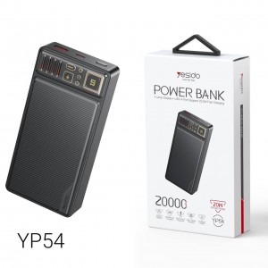 پاوربانک فست شارژ یسیدو YESIDO YP54 22.5W ظرفیت 20000 میلی آمپر ساعت