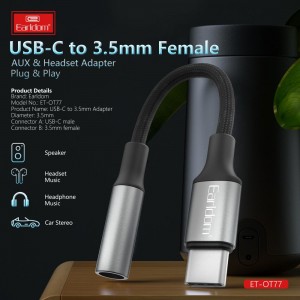 مبدل تایپ سی ( USB-C ) به جک 3.5 میلی متری ارلدام مدل ET-OT77